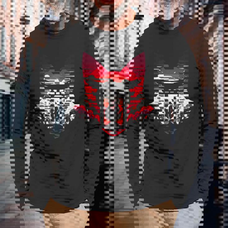 キツネ キツネ 九尾狐シルエット アニメ好き 長袖Tシャツ 高齢者への贈り物