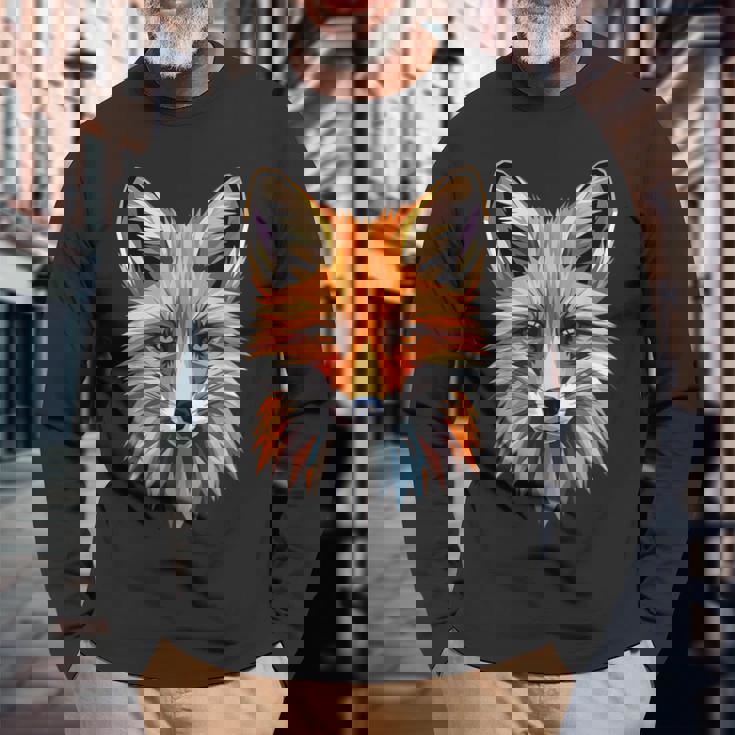 キツネのモチーフ キツネが大好き 赤いキツネ 小さなキツネが大好き 長袖Tシャツ 高齢者への贈り物