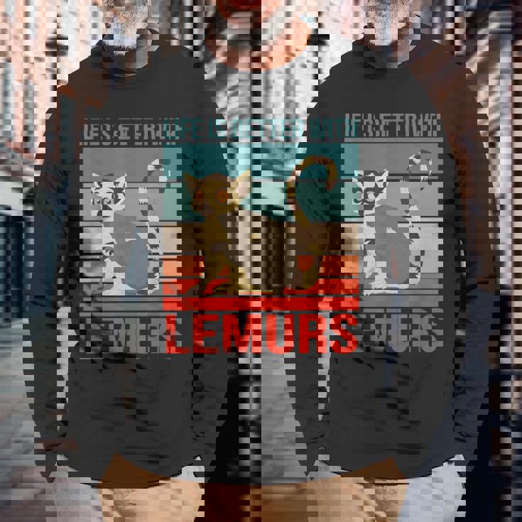 キツネザル ライフ・イズ・ベター 霊長類 キツネザル 長袖Tシャツ 高齢者への贈り物