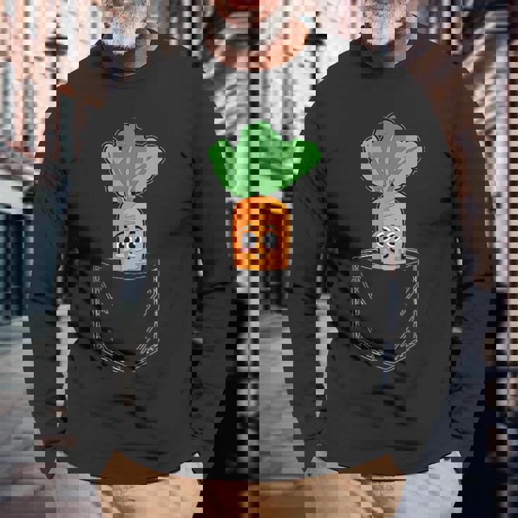 キャロットポケット おもしろキャロットインポケット 長袖Tシャツ 高齢者への贈り物