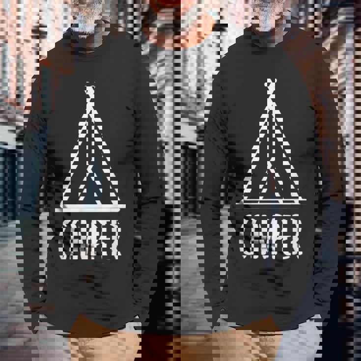 キャンパー キャンプ好き 山好き ハイキング好き 登山好き 海好き アウトドア好き キャンプ 長袖Tシャツ 高齢者への贈り物