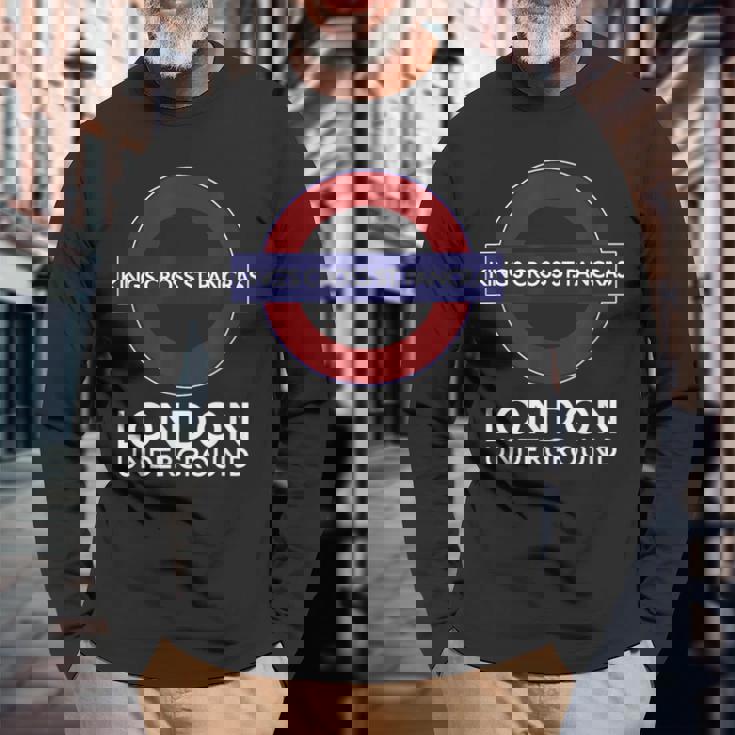 キングスクロス セントパンクラスロンドン地下鉄 長袖Tシャツ 高齢者への贈り物