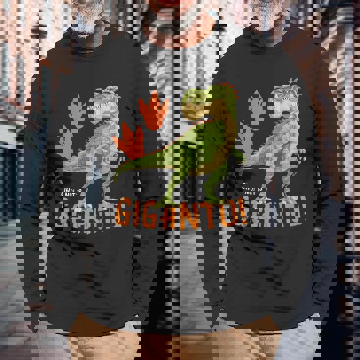 ギガントサウルス、最大の恐竜-カラフルで楽しいデザイン 長袖Tシャツ 高齢者への贈り物