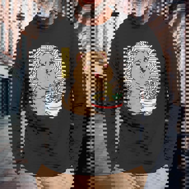 クオッカ、ラーメンを食べるクオッカ、クオッカカワイイ、クオッカ 長袖Tシャツ 高齢者への贈り物