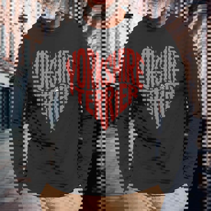 クリエイティブ・ヨークシャー・テリア ラブ・ヨークシャー・テリア・ハート 長袖Tシャツ 高齢者への贈り物