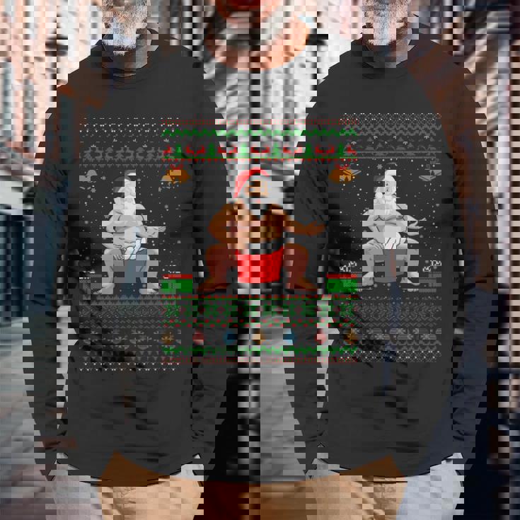 クリスマスセータースタイル サンタ相撲 アグリークリスマス 長袖tシャツ 長袖Tシャツ 高齢者への贈り物