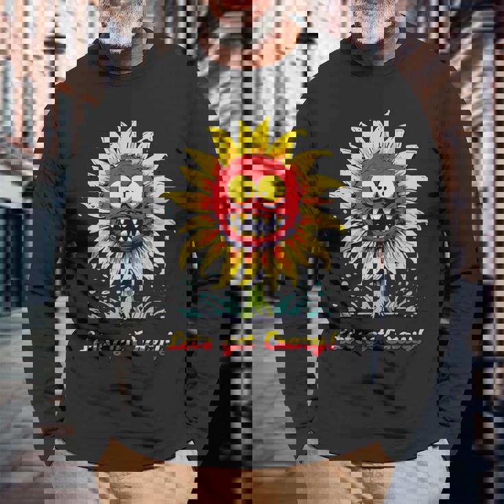 クレイジー クレイジー 面白い ひまわり 長袖Tシャツ 高齢者への贈り物