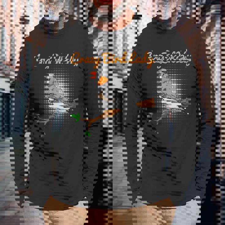 クレイジーバードレディキンカチョウ鳥類学 長袖Tシャツ 高齢者への贈り物