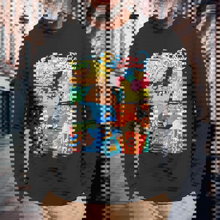 クレヨンしんちゃん アメコミ風のしんちゃん パーティタイム 長袖Tシャツ 高齢者への贈り物