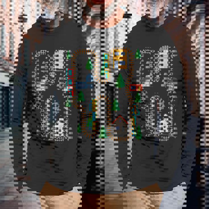 クールなプレイマット 電車線路 かわいい機関車 幼児 長袖Tシャツ 高齢者への贈り物