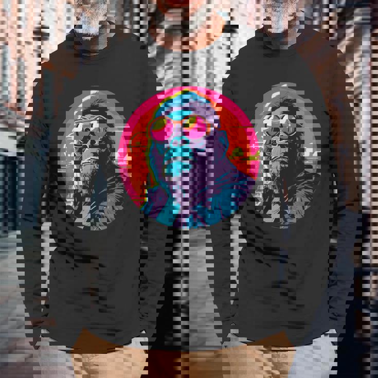 クールゴリラ サングラス付き サンセット ゴリラ 長袖Tシャツ 高齢者への贈り物