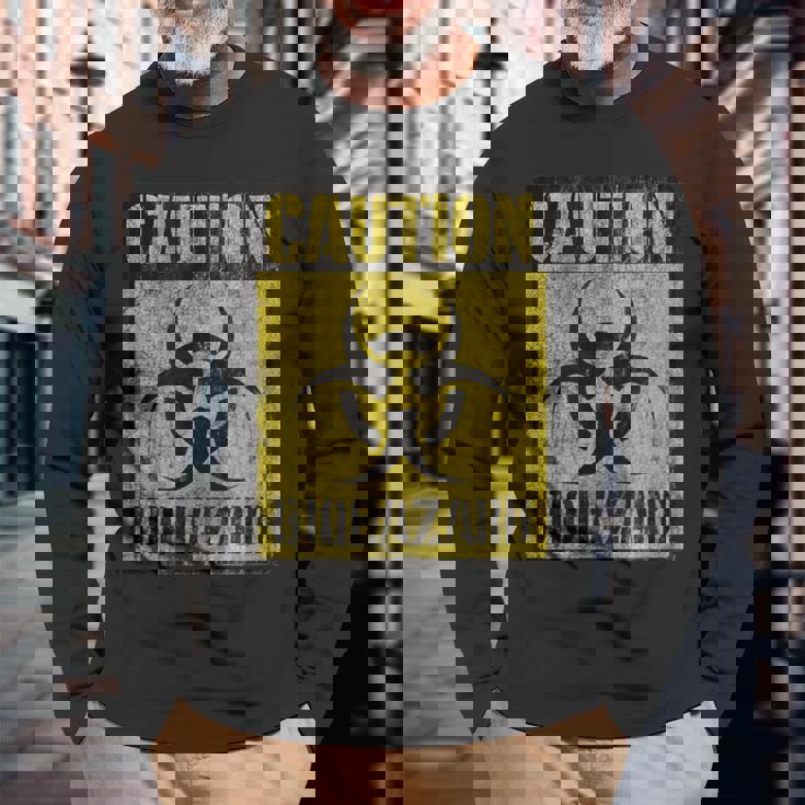 グランジ バイオハザード シンボル 黙示録後 警告サイン 長袖Tシャツ 高齢者への贈り物