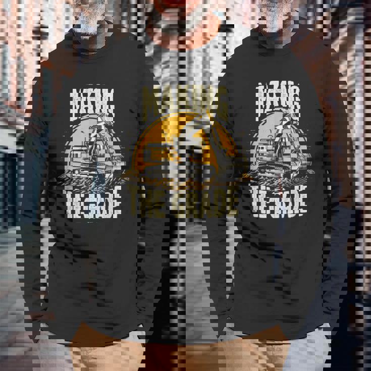 グレードトラックホー掘削機グレーディング請負業者を作る 長袖Tシャツ 高齢者への贈り物