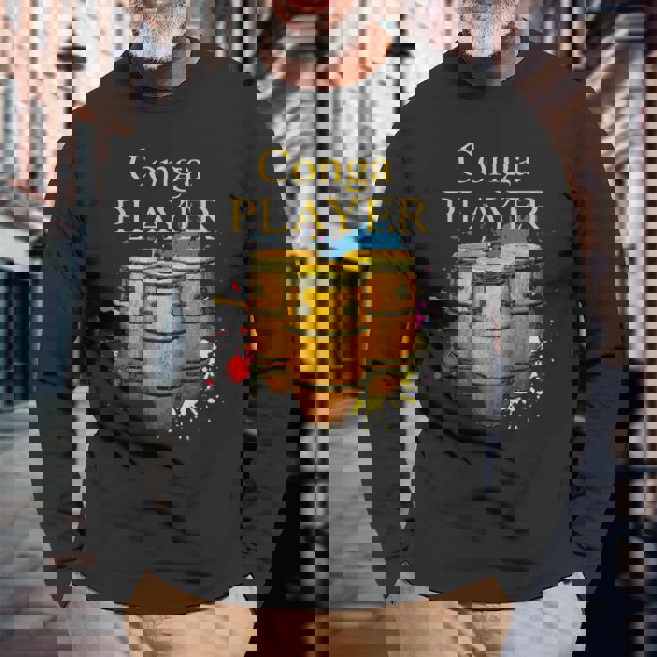 コンガコンガ奏者ミュージシャン 長袖Tシャツ 高齢者への贈り物