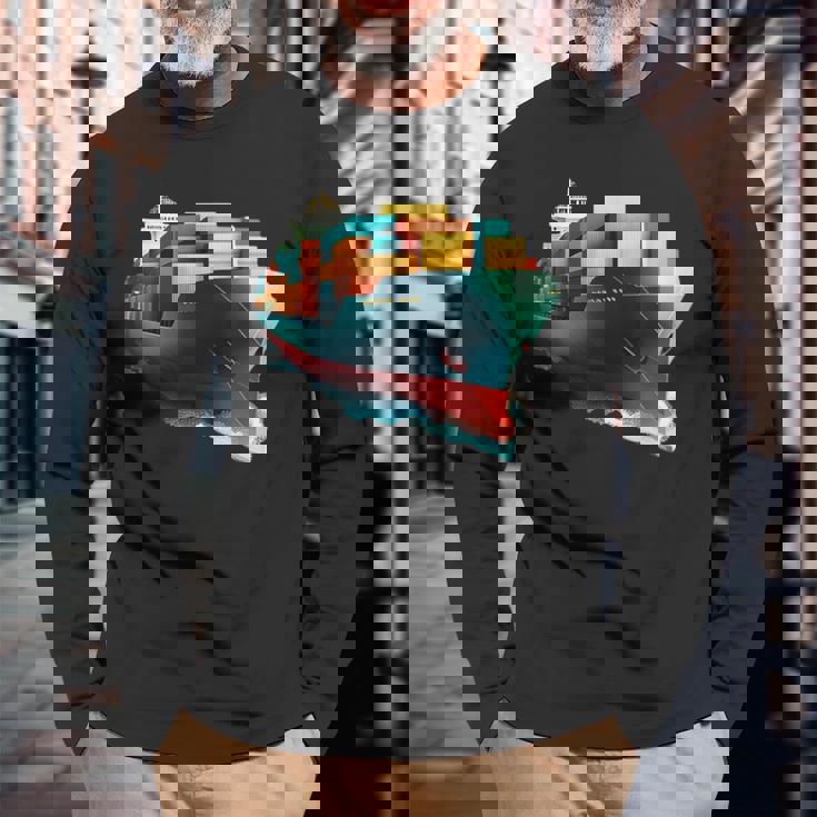 コンテナ輸送機船 長袖Tシャツ 高齢者への贈り物