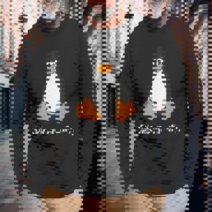 コンピューター -Udo Rm -Rf Tux Linux ペンギン プログラマー 長袖Tシャツ 高齢者への贈り物