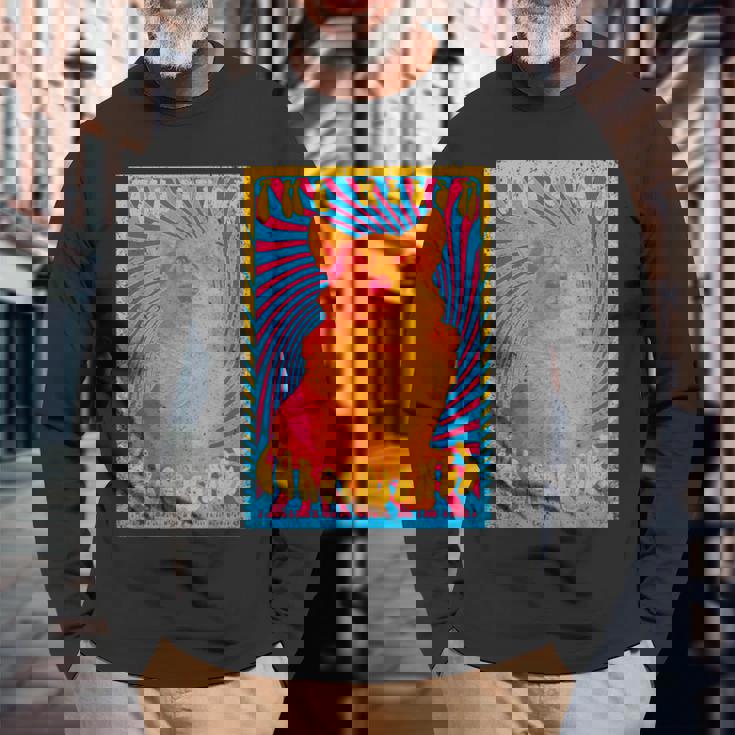 コーギードッグファニーサイケデリック1960年代ウェルシュコーギーペンブローク 長袖Tシャツ 高齢者への贈り物