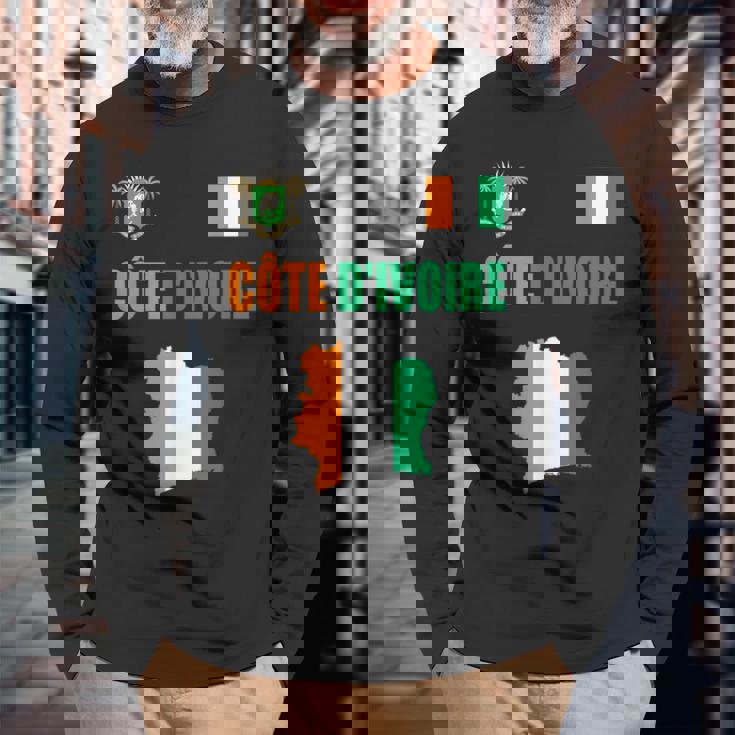 コートジボワール国旗 コートジボワール地図 長袖Tシャツ 高齢者への贈り物