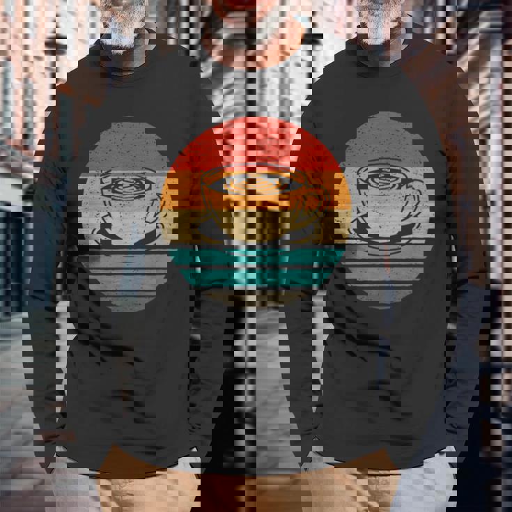 コーヒー レトロスタイル ビンテージ 長袖Tシャツ 高齢者への贈り物