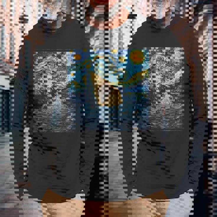 ゴッホ サメ 星月夜 ファニー レディース&メンズ 長袖Tシャツ 高齢者への贈り物