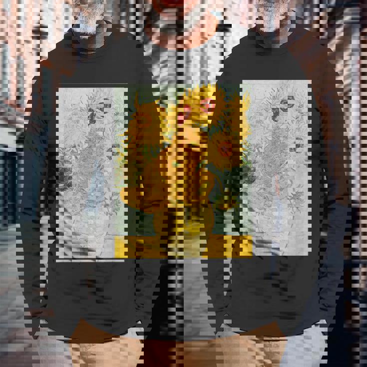 ゴッホのひまわりアートアーティスト向け 長袖Tシャツ 高齢者への贈り物