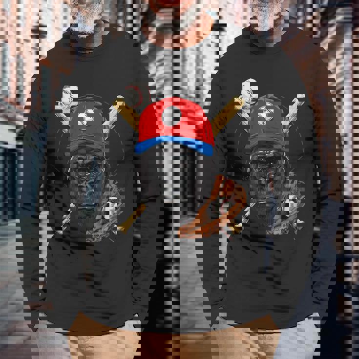 ゴリラ野球 ゴリララバーズ 野球選手 長袖Tシャツ 高齢者への贈り物