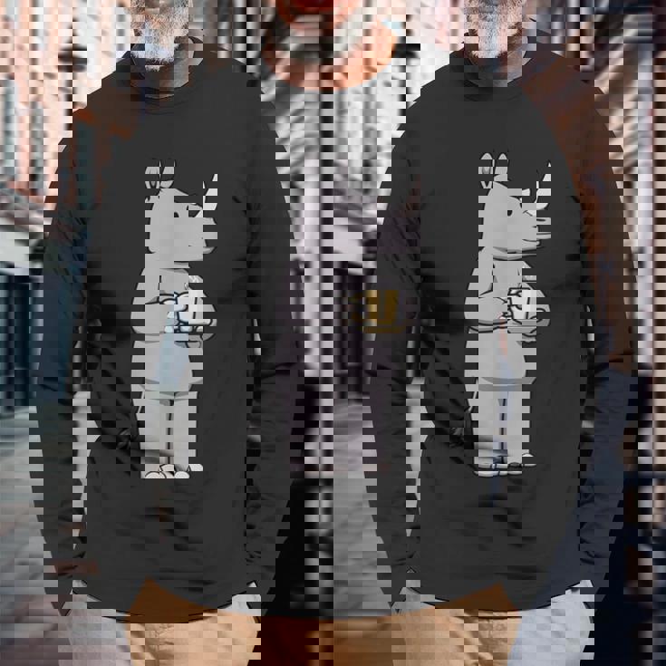 サイ コーヒー 野生動物 サイ 長袖Tシャツ 高齢者への贈り物