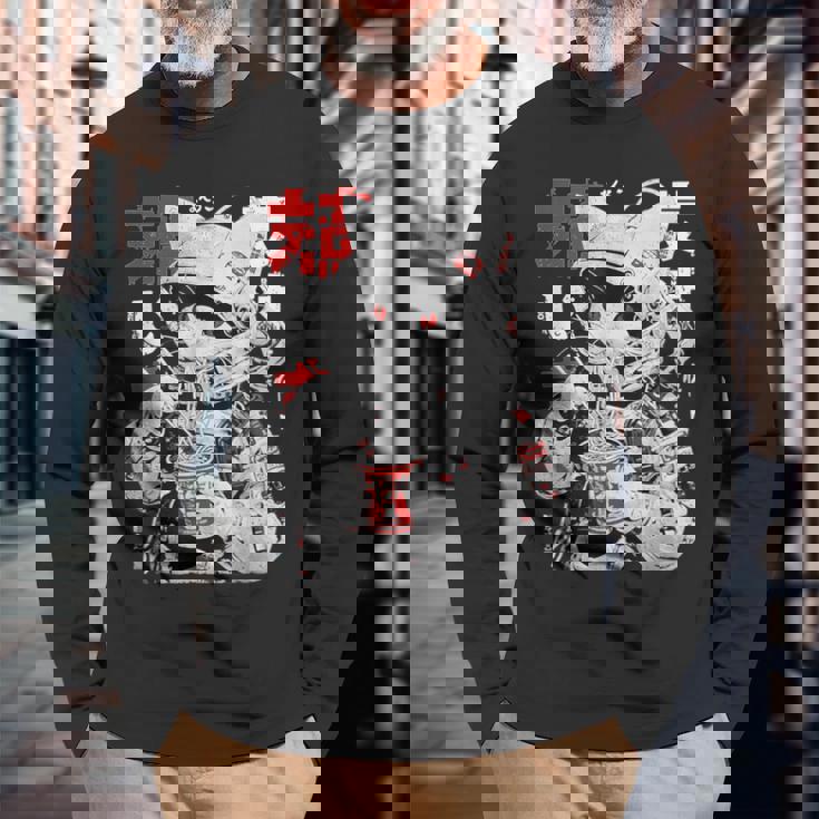 サイバーパンク 宇宙 猫ラーメン 日本のストリートウェア 長袖Tシャツ 高齢者への贈り物