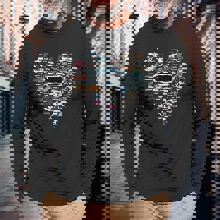 サメの識別 サメの顔 サメのハート 長袖tシャツ 長袖Tシャツ 高齢者への贈り物