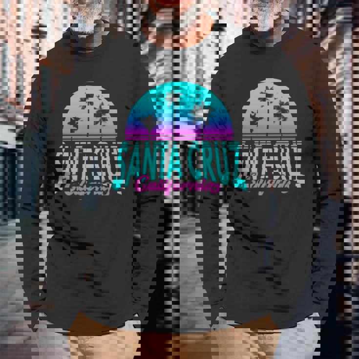 サンタクルーズ カリフォルニア レトロ ヴィンテージ サンセット 長袖tシャツ 長袖Tシャツ 高齢者への贈り物