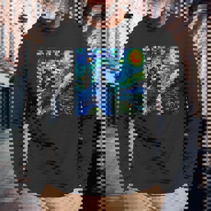 シュナウザー 面白いtシャツ 犬 ゴッホ 星月夜 かわいい メンズ 子供 おもしろ 服 グッズ ネタ 長袖Tシャツ 高齢者への贈り物