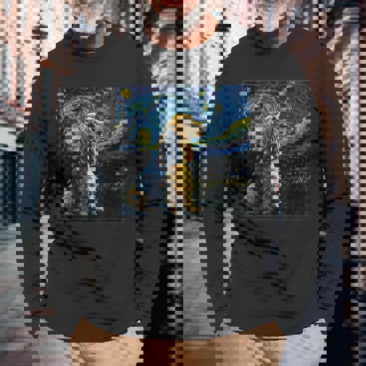 シュルレアリスム 星月夜 イングリッシュコッカースパニエル犬 長袖Tシャツ 高齢者への贈り物