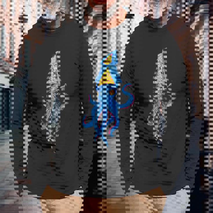 シュールリアルブルーイカ 長袖Tシャツ 高齢者への贈り物