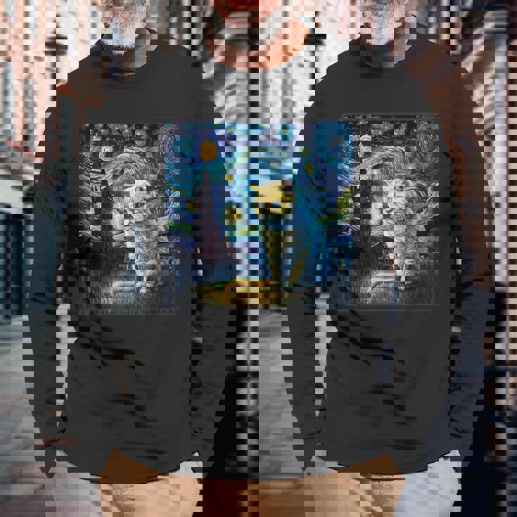 シュールレアリスム 星月夜 エキゾチック ショートヘア 猫 長袖Tシャツ 高齢者への贈り物