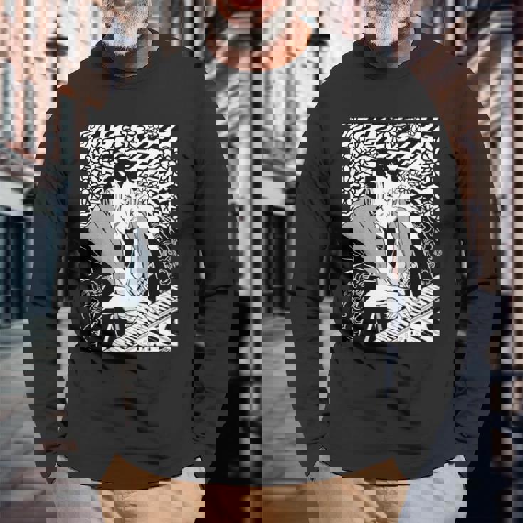 シンセサイザー テクノ 音楽 面白い サムライ シンセサイザー 長袖tシャツ 長袖Tシャツ 高齢者への贈り物