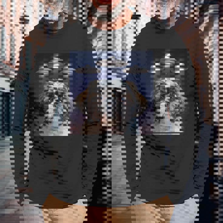 シーズー 犬 シウツー 犬 エイリアン Ufohitzhu おもしろい シーズー 長袖tシャツ 長袖Tシャツ 高齢者への贈り物