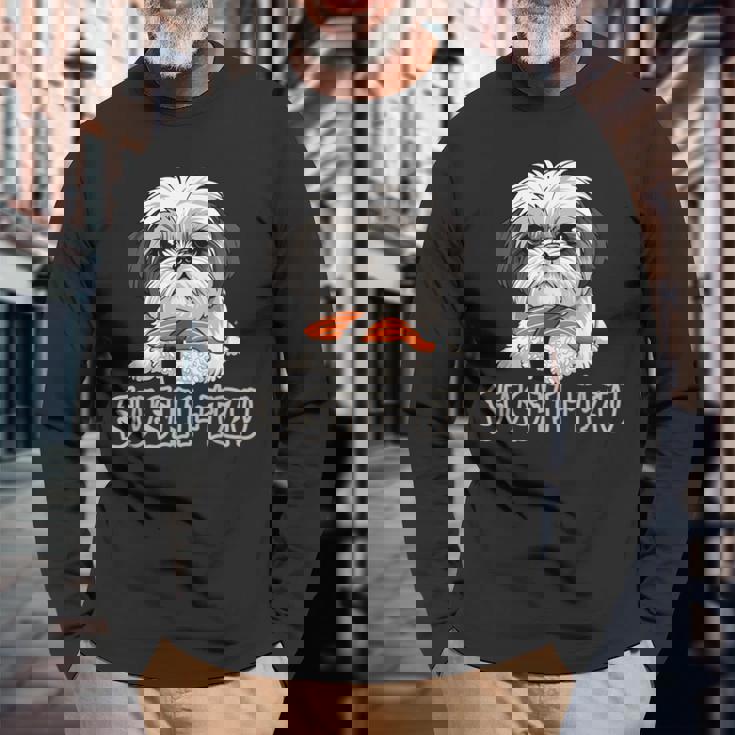 シーズー寿司 すしーず 犬 おもしろい しーず 寿司好き犬 長袖Tシャツ 高齢者への贈り物