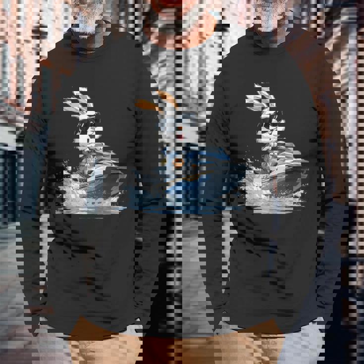 ジェットスキー ジェットスキー ウサギ イースターバニー サングラス 長袖Tシャツ 高齢者への贈り物