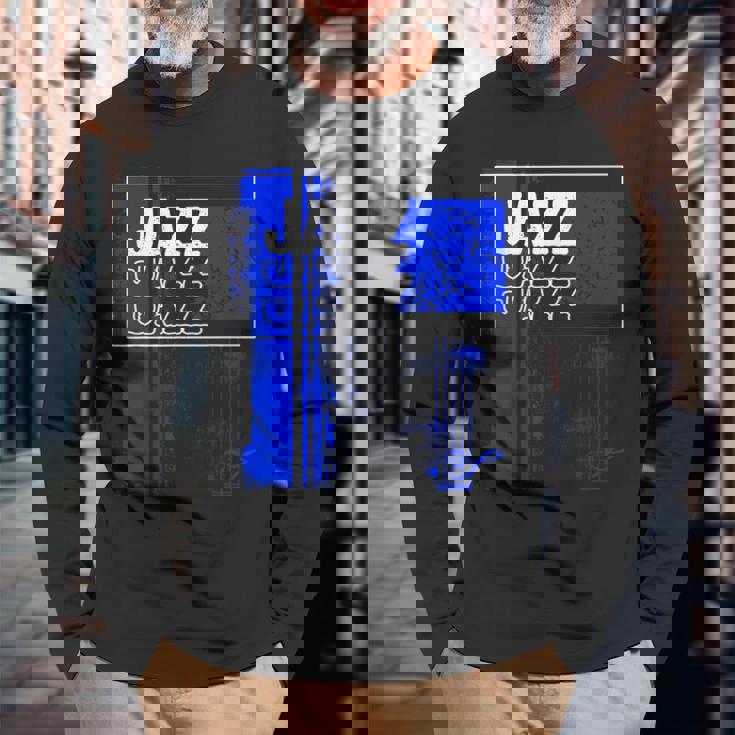 ジャズミュージシャンブルーシート ミュージックブルーノート 長袖Tシャツ 高齢者への贈り物