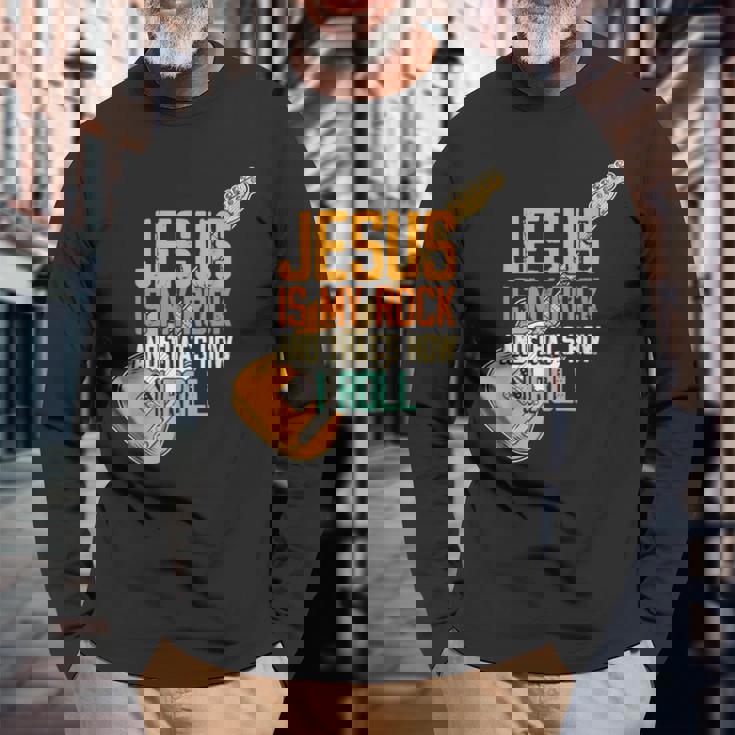 ジーザス・イズ・マイ・ロック・アンド・ザット・イズ・ハウ・アイ・ロール クリスチャン 長袖Tシャツ 高齢者への贈り物