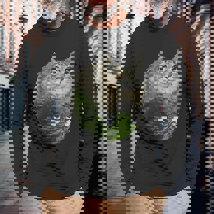 スイカ猫ミーム 長袖Tシャツ 高齢者への贈り物