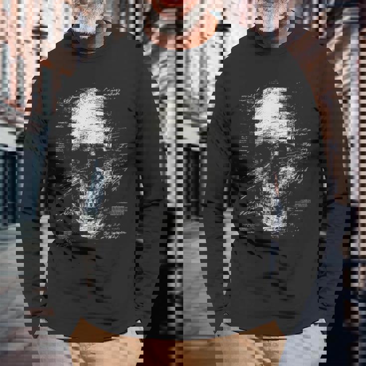 スカルアートグラフィックテキストモチーフドクロ 長袖Tシャツ 高齢者への贈り物