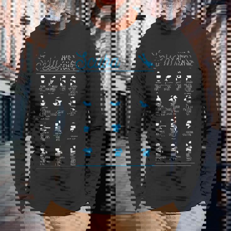 スキューバハンドシグナル チーム 面白いダイバーサイン ダイビングインストラクター 長袖Tシャツ 高齢者への贈り物