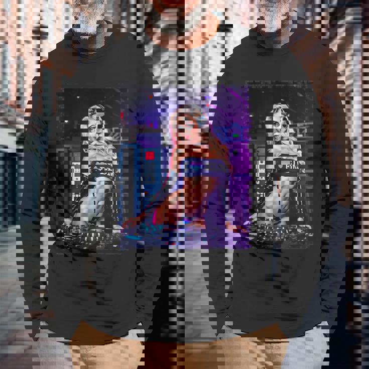 セクシーガールedmシャツメンズ–セクシーブロンドdjレイブ 長袖Tシャツ 高齢者への贈り物