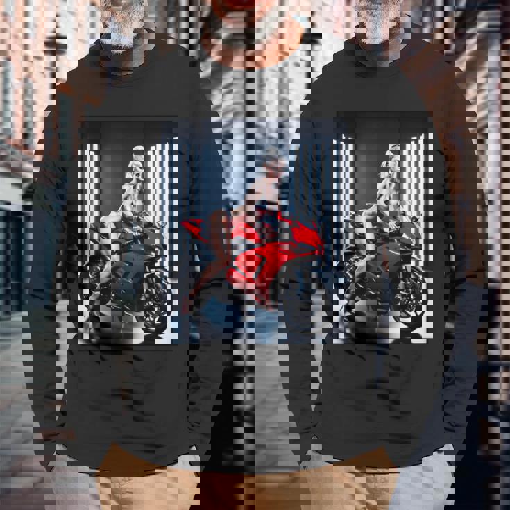 セクシーガールグラフィックtシャツ セクシーなブロンドガール&レッドストリートバイク 長袖Tシャツ 高齢者への贈り物