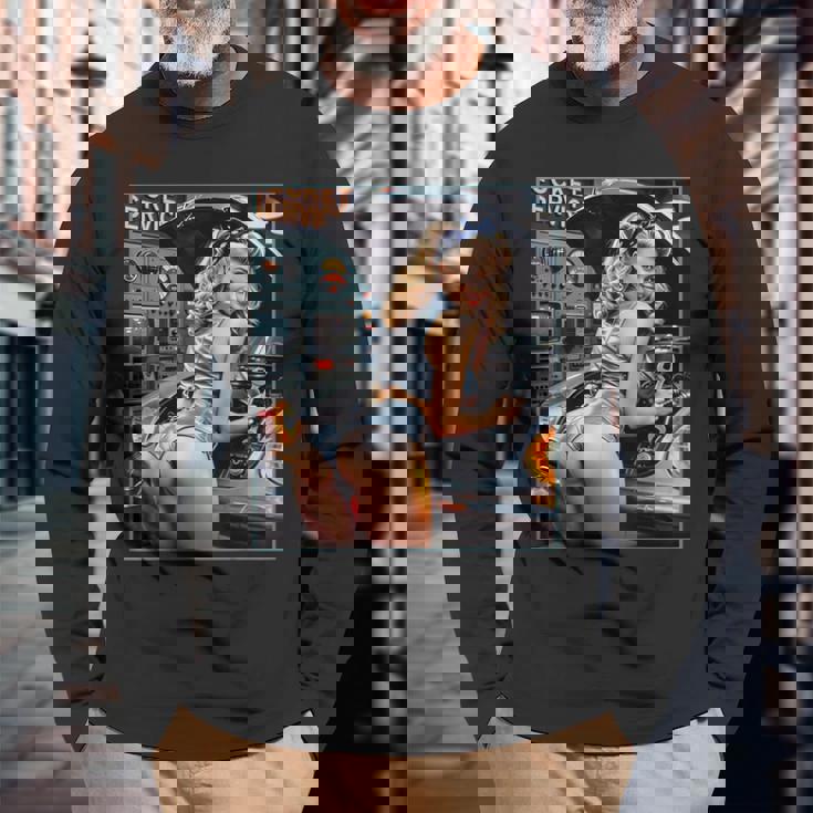 セクシーガールグラフィックtシャツ セクシーなブロンドメカニックピンナップガール 長袖Tシャツ 高齢者への贈り物