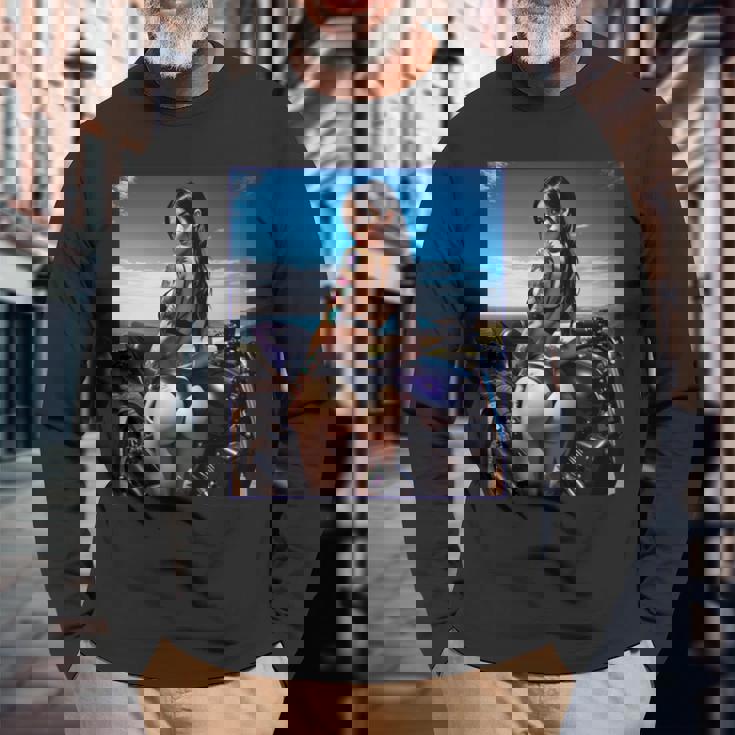 セクシーガールグラフィックtシャツ セクシーなラティーナガール&バイクビーチ。 長袖tシャツ 長袖Tシャツ 高齢者への贈り物