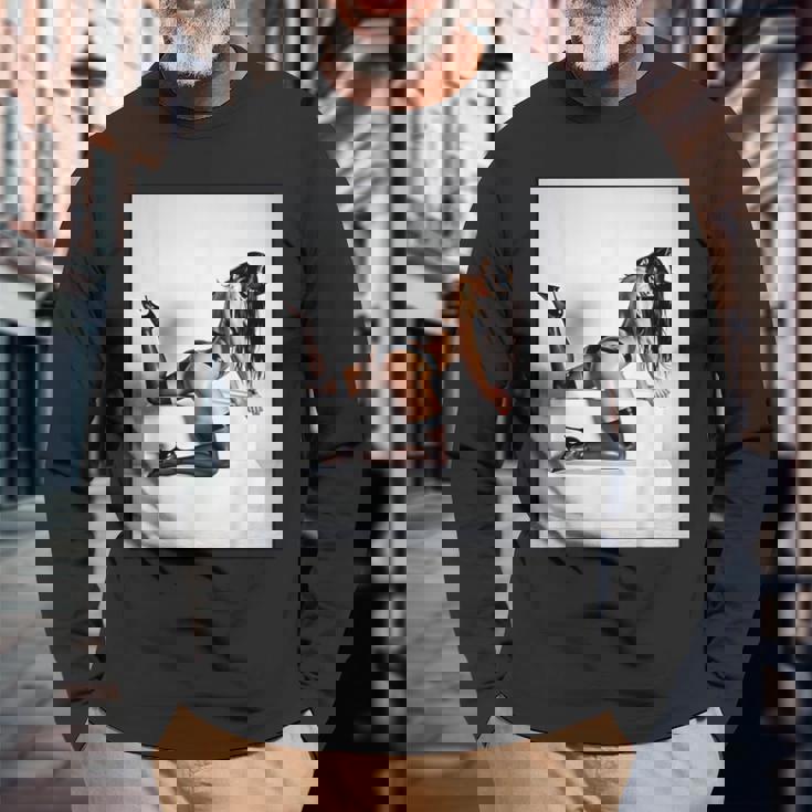 セクシーガールグラフィックtシャツ マスクのセクシーなファッションモデル 長袖Tシャツ 高齢者への贈り物