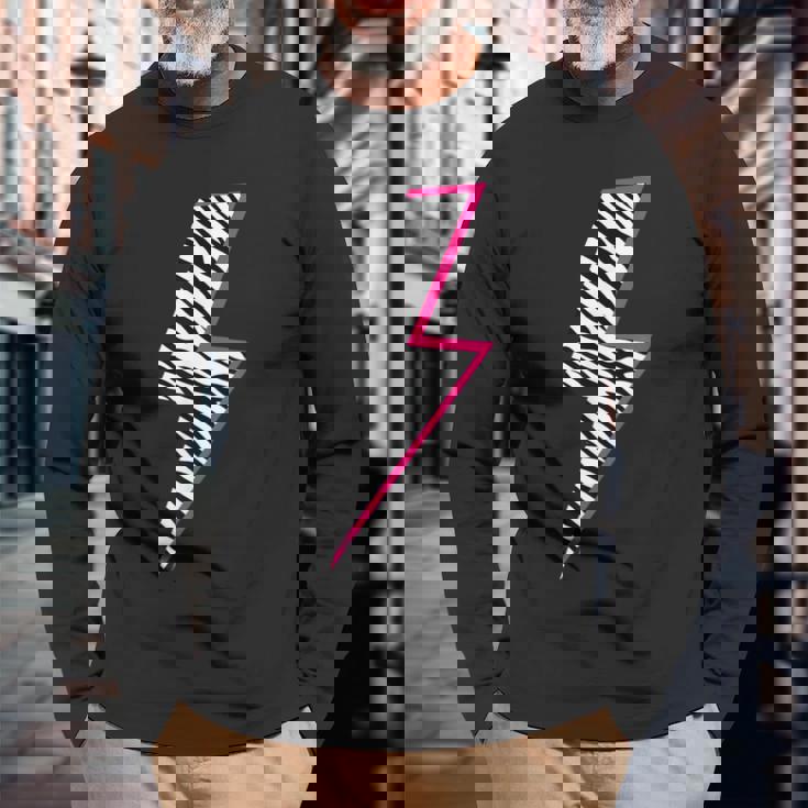 ゼブラ ピンク 稲妻 長袖Tシャツ 高齢者への贈り物