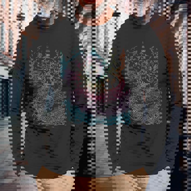 タイダイ ガネーシュ シバ インド 神 スピリチュアル 長袖Tシャツ 高齢者への贈り物